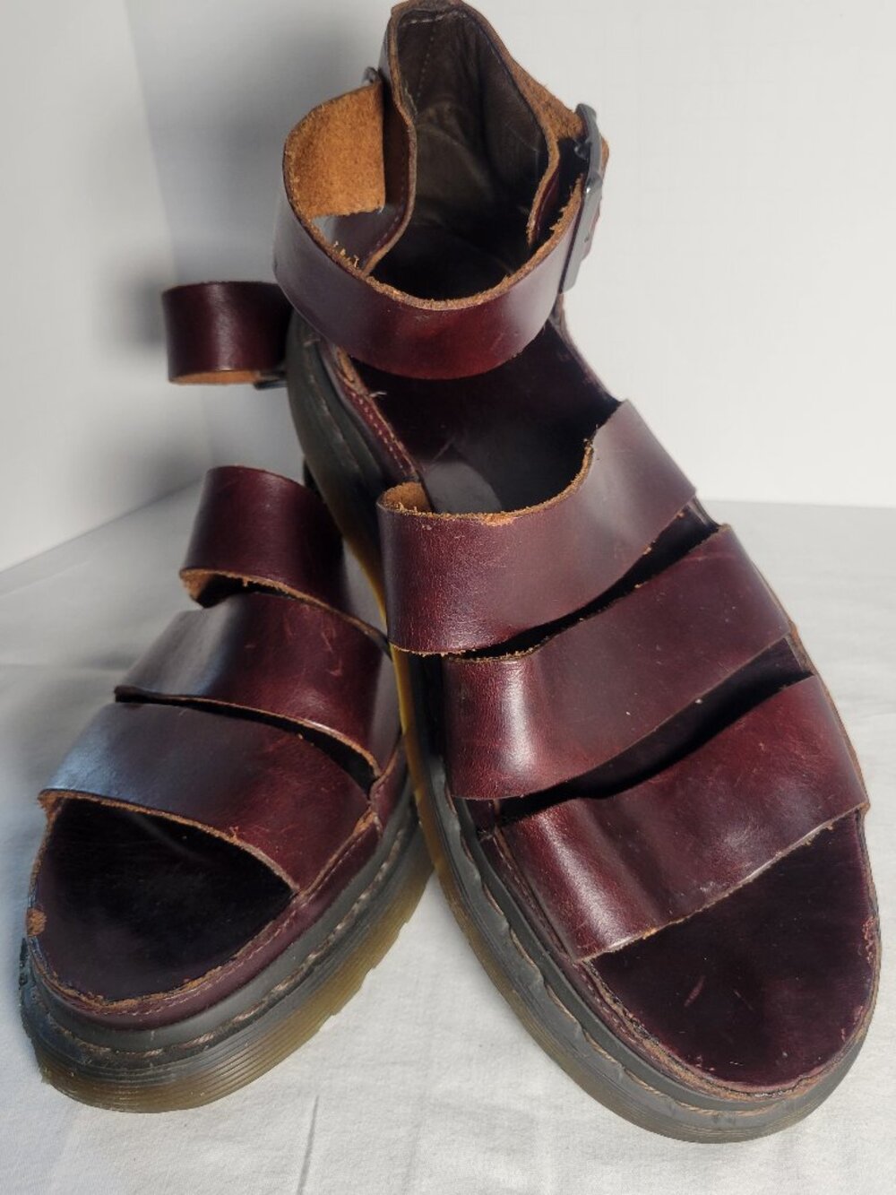 Dr. Martens Clarissa Oxblood Leather Strappy Sandals Women's 8 UK 6